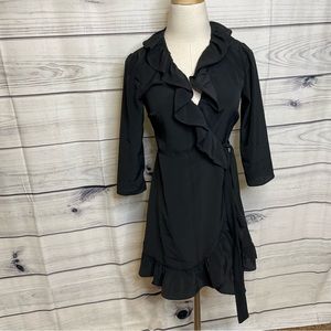 TopShop black wrap dress, ruffle trim